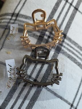 Cat Face Metal Hair Claw Clips - Gold & Gunmetal